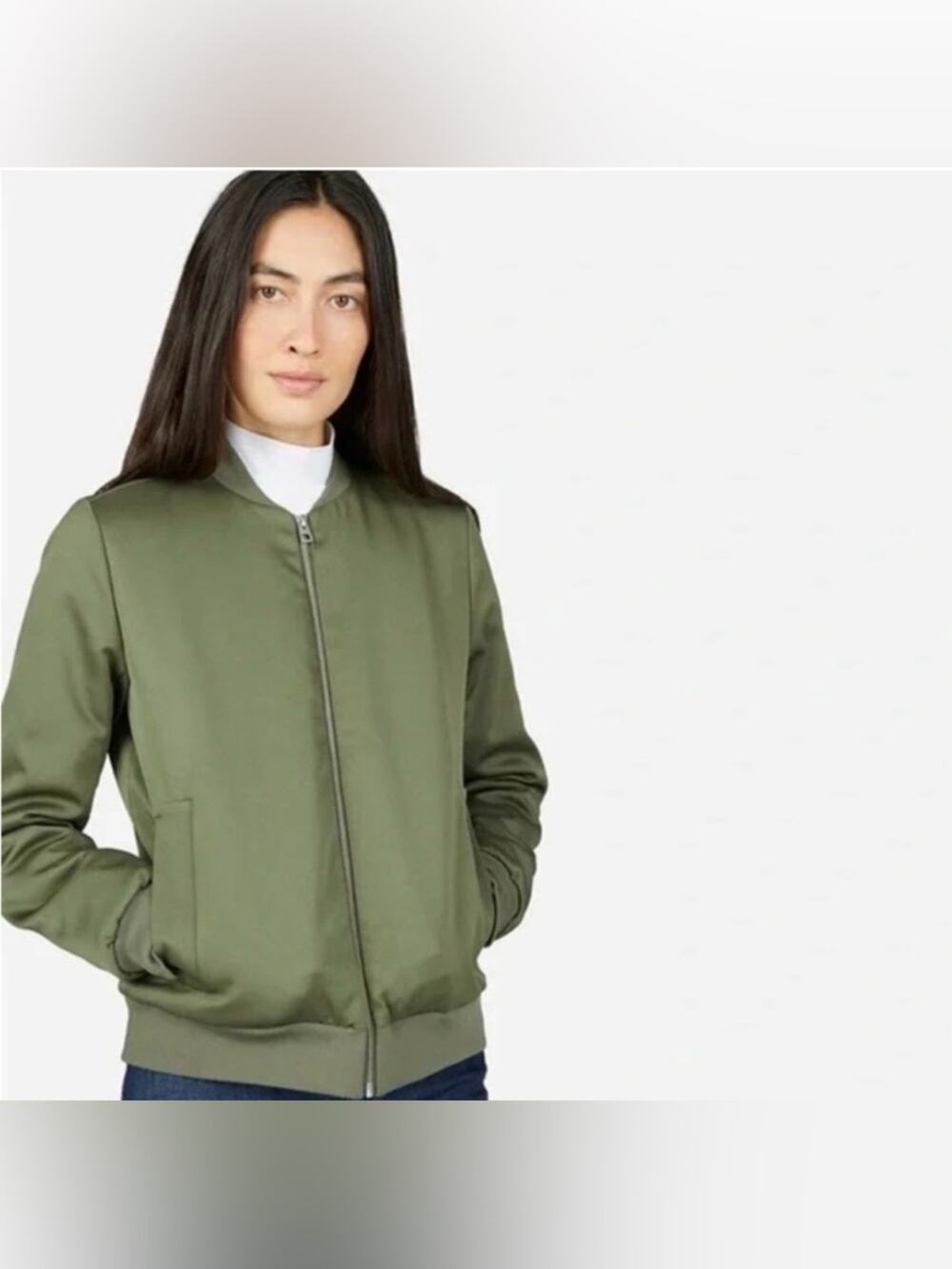 Everlane Olive Green Bomber Jacket Women’s Size Large Minimalist Zip Front Coat